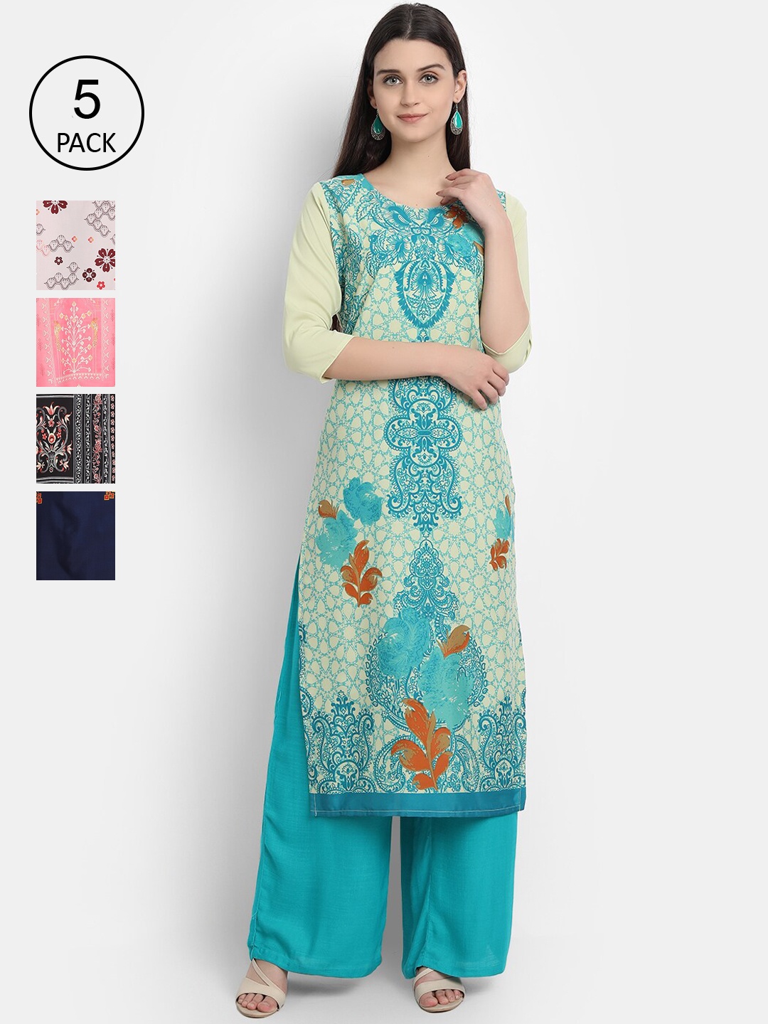 

Ethnic basket Women Blue & Pink Printed Kurta
