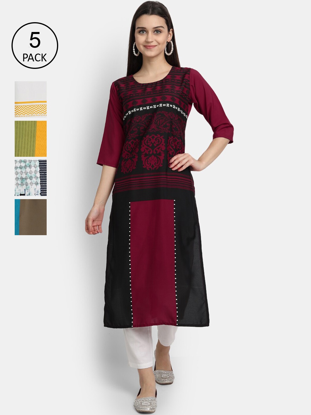 

Ethnic basket Women Maroon & Yellow Printed Kurta