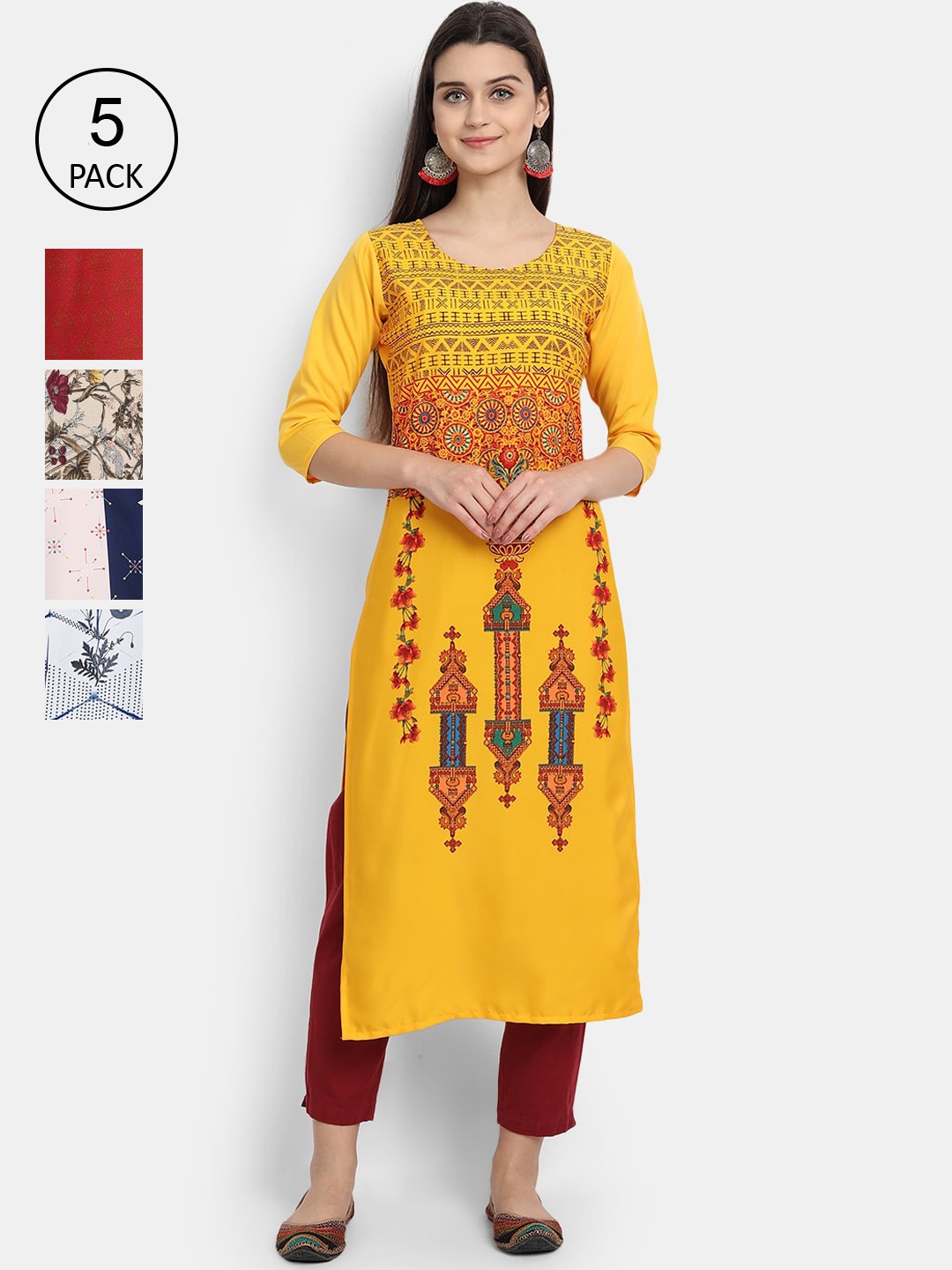 

Ethnic basket Women Yellow & Red Printed Kurta