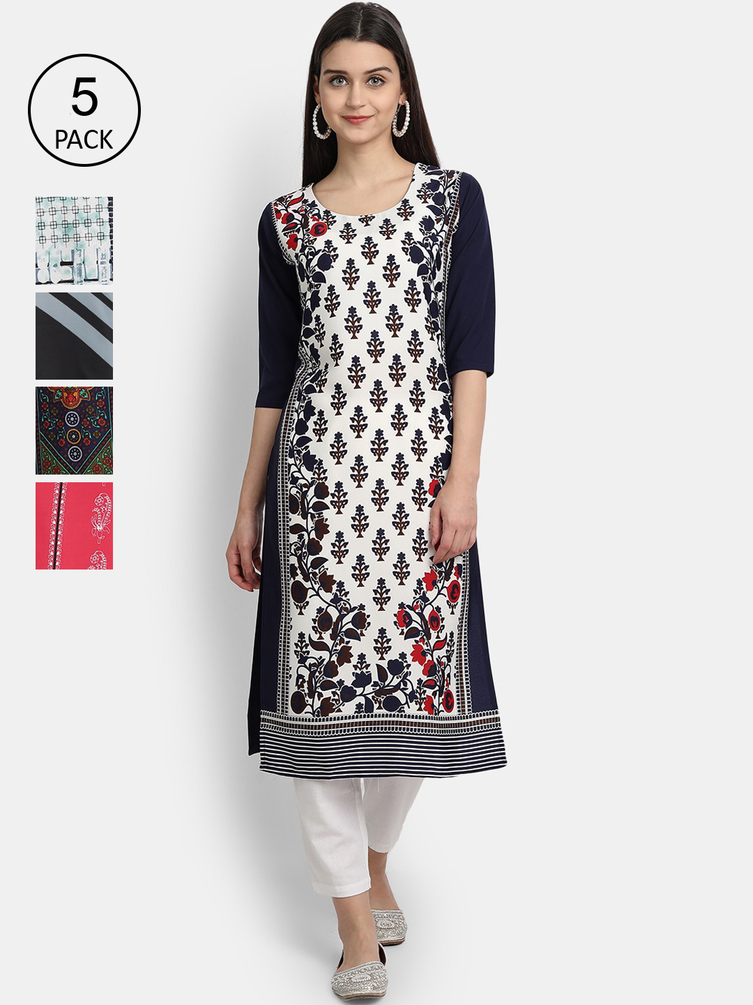 

Ethnic basket Women White & Pink Printed Kurta