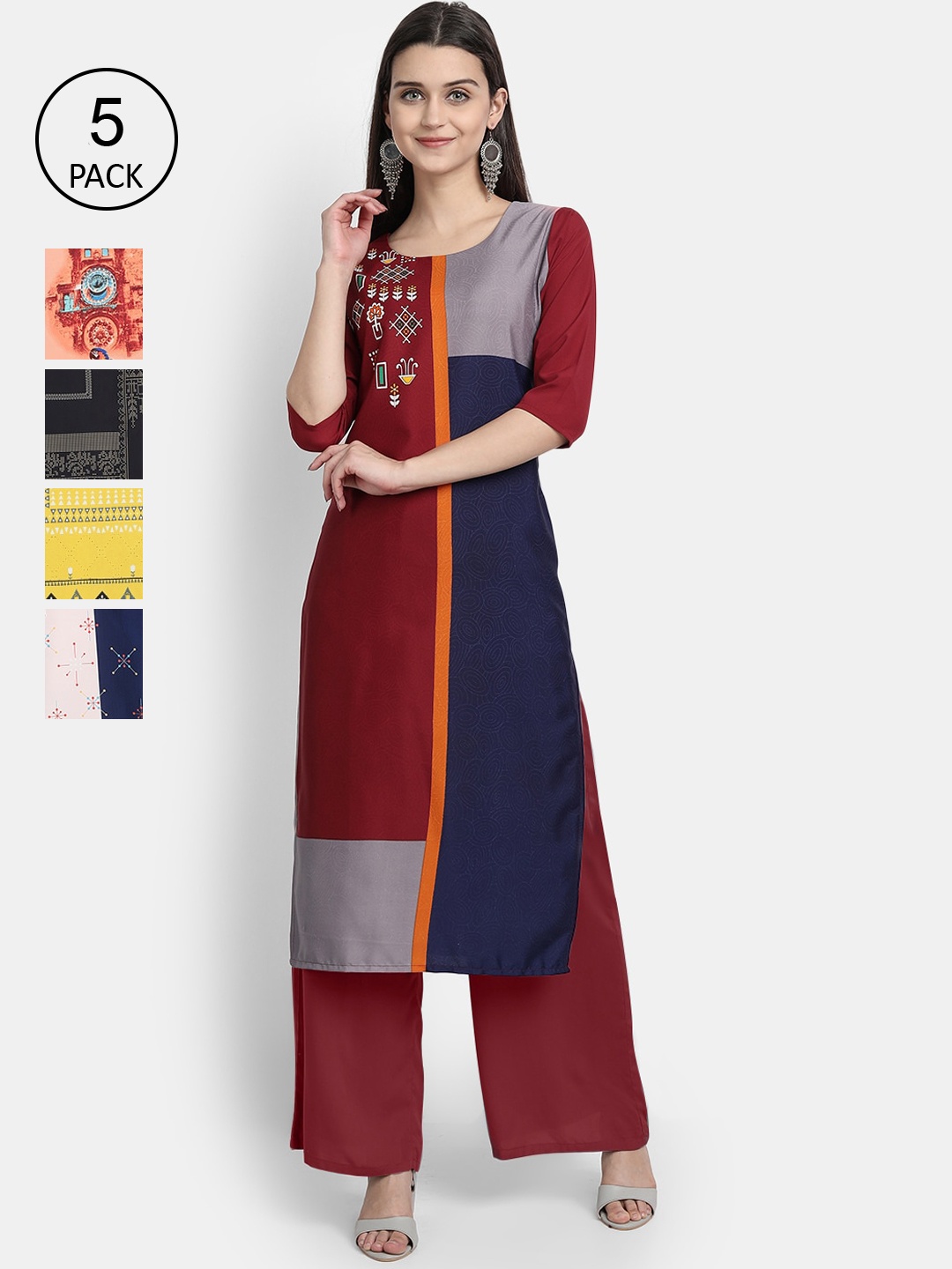 

Ethnic basket Women Maroon & Peach Printed Kurta