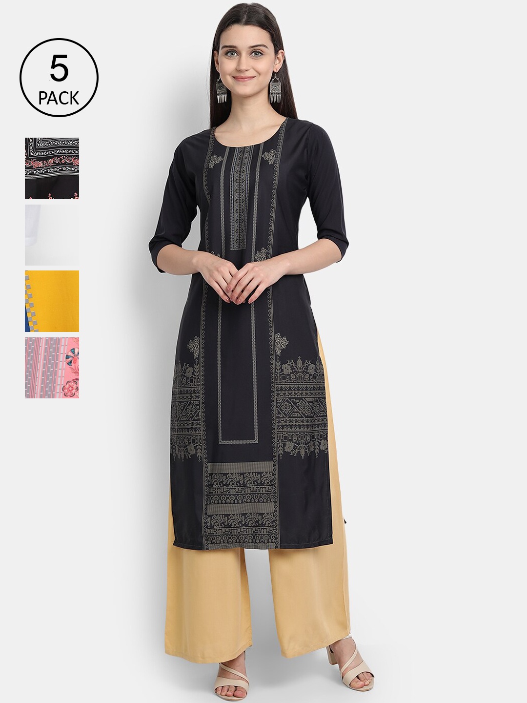 

Ethnic basket Women Multicoloured Set Of 5 Striped Crepe Kurta, Multi