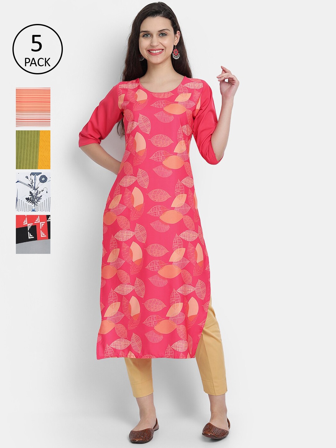 

Ethnic basket Women Pink & White Printed Kurta