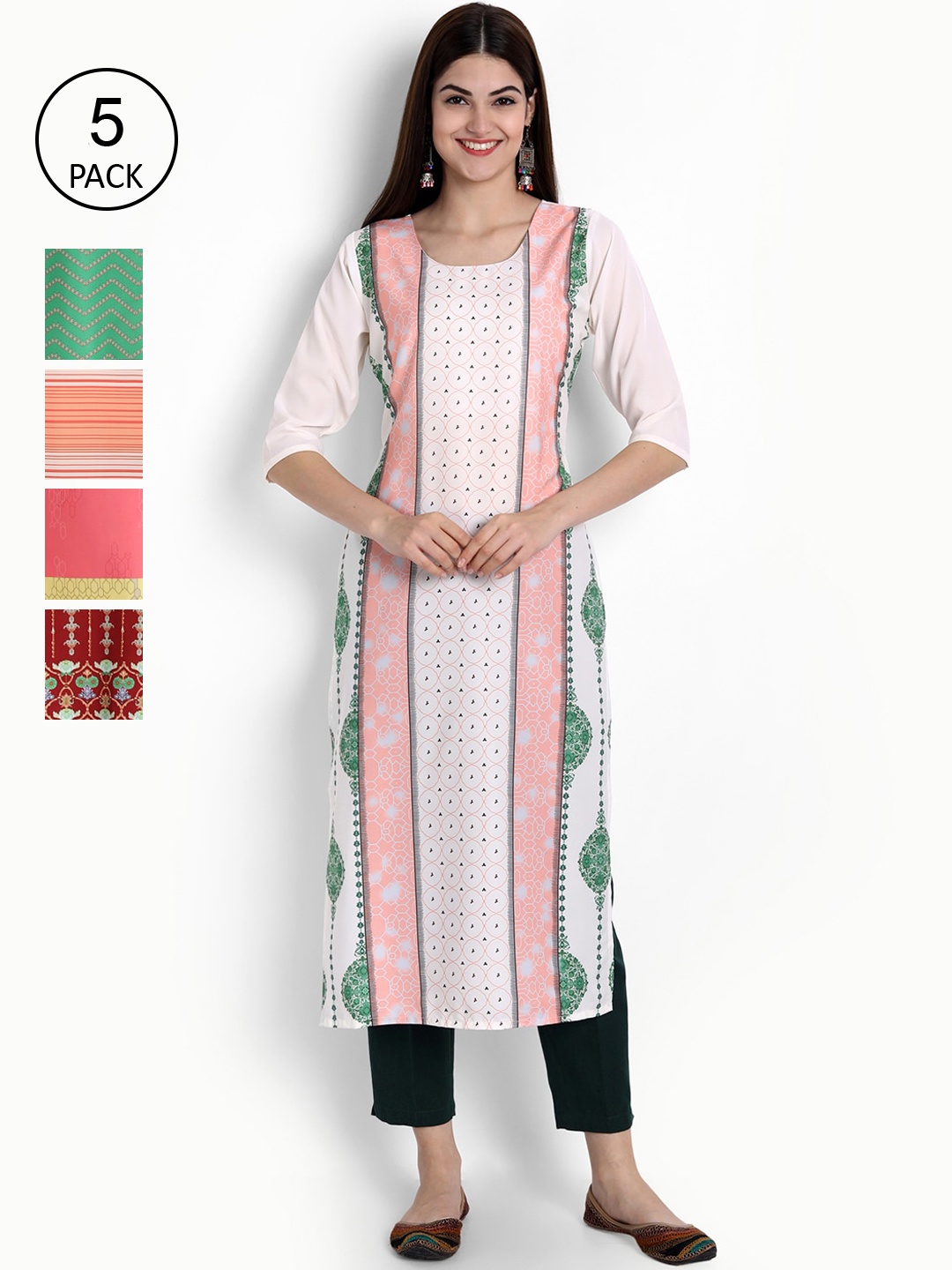 

Ethnic basket Women Maroon & Black Ethnic Motifs Printed Crepe Kurta Pack Of 5