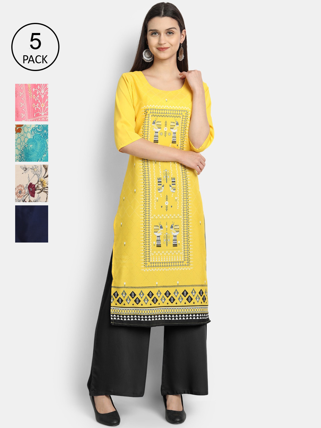 

Ethnic basket Women Yellow & Beige Printed Kurta