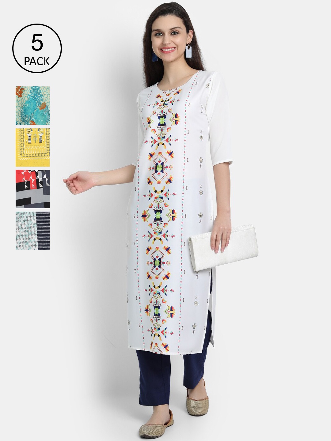 

Ethnic basket Women Multicoloured Set Of 5 Floral Printed Crepe Kurta, Multi