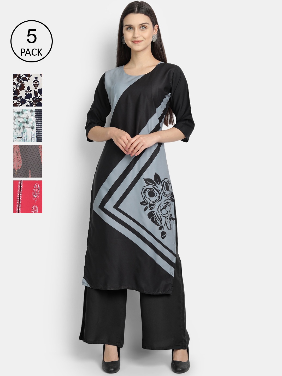 

Ethnic basket Women Black & Pink Printed Kurta