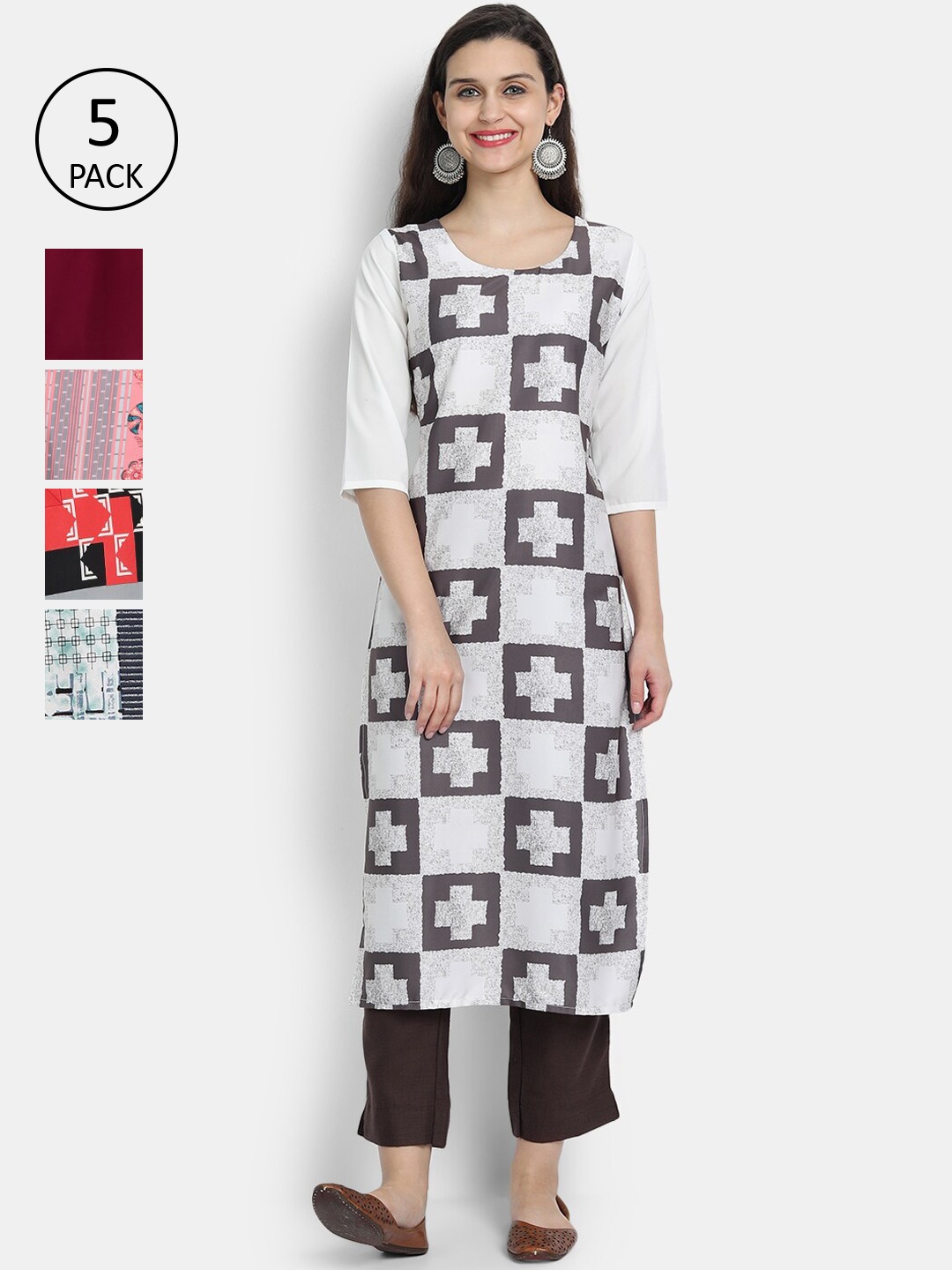 

Ethnic basket Women White & Maroon Printed Kurta