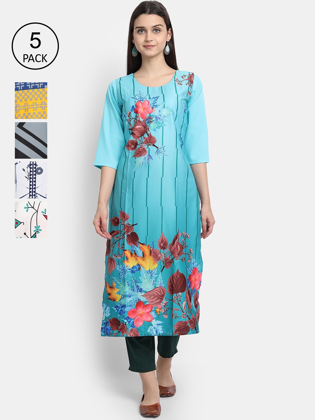 

Ethnic basket Women Blue & Mustard Yellow Printed Kurta