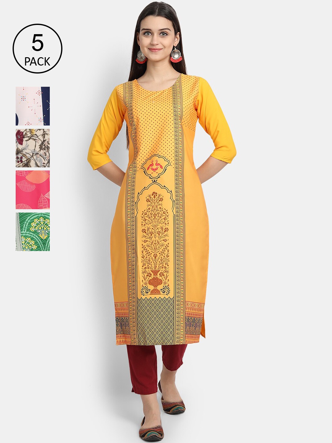 

Ethnic basket Women Yellow & Pink Printed Kurta