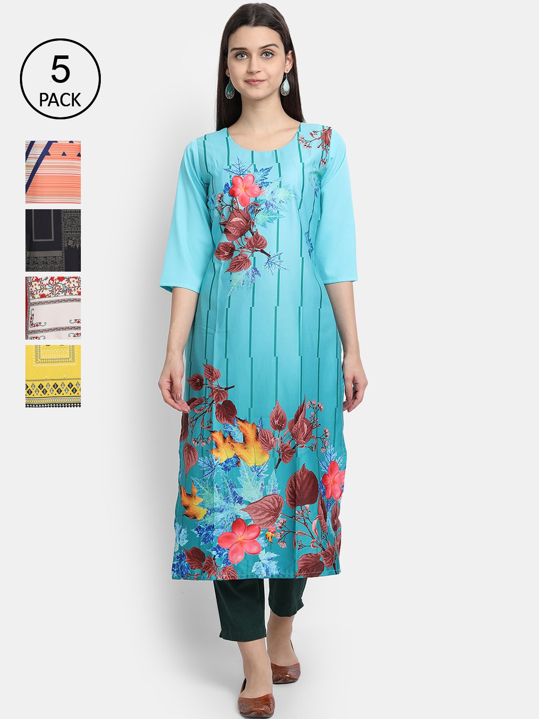 

Ethnic basket Women Multicoloured Set Of 5 Printed Crepe Kurta, Multi