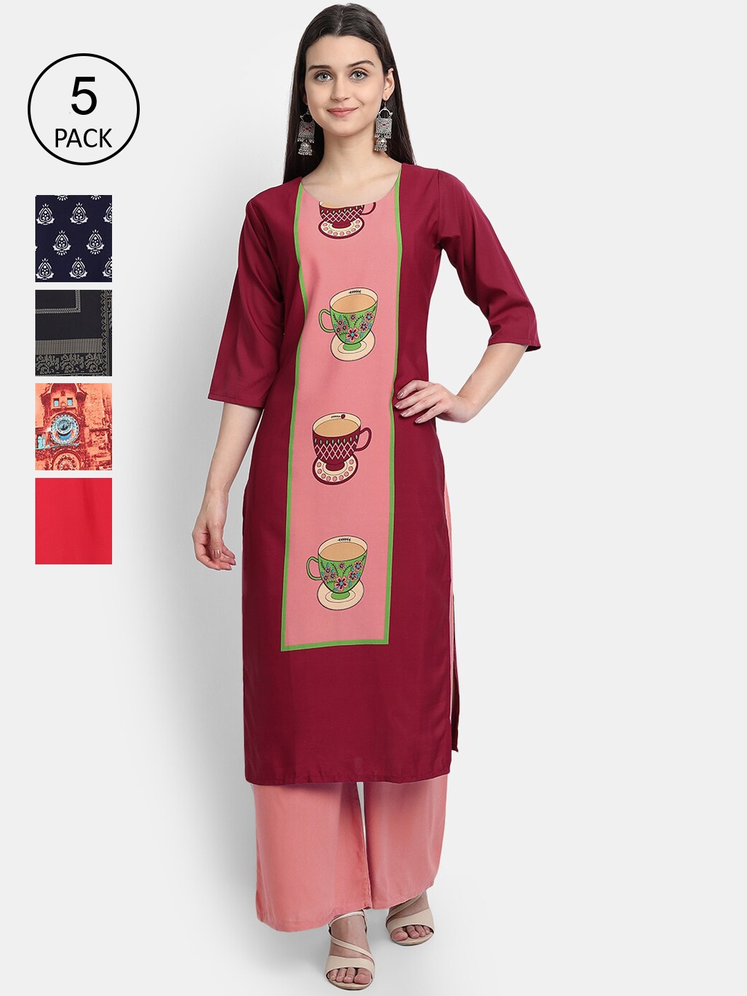 

Ethnic basket Women Red & Peach Printed Kurta