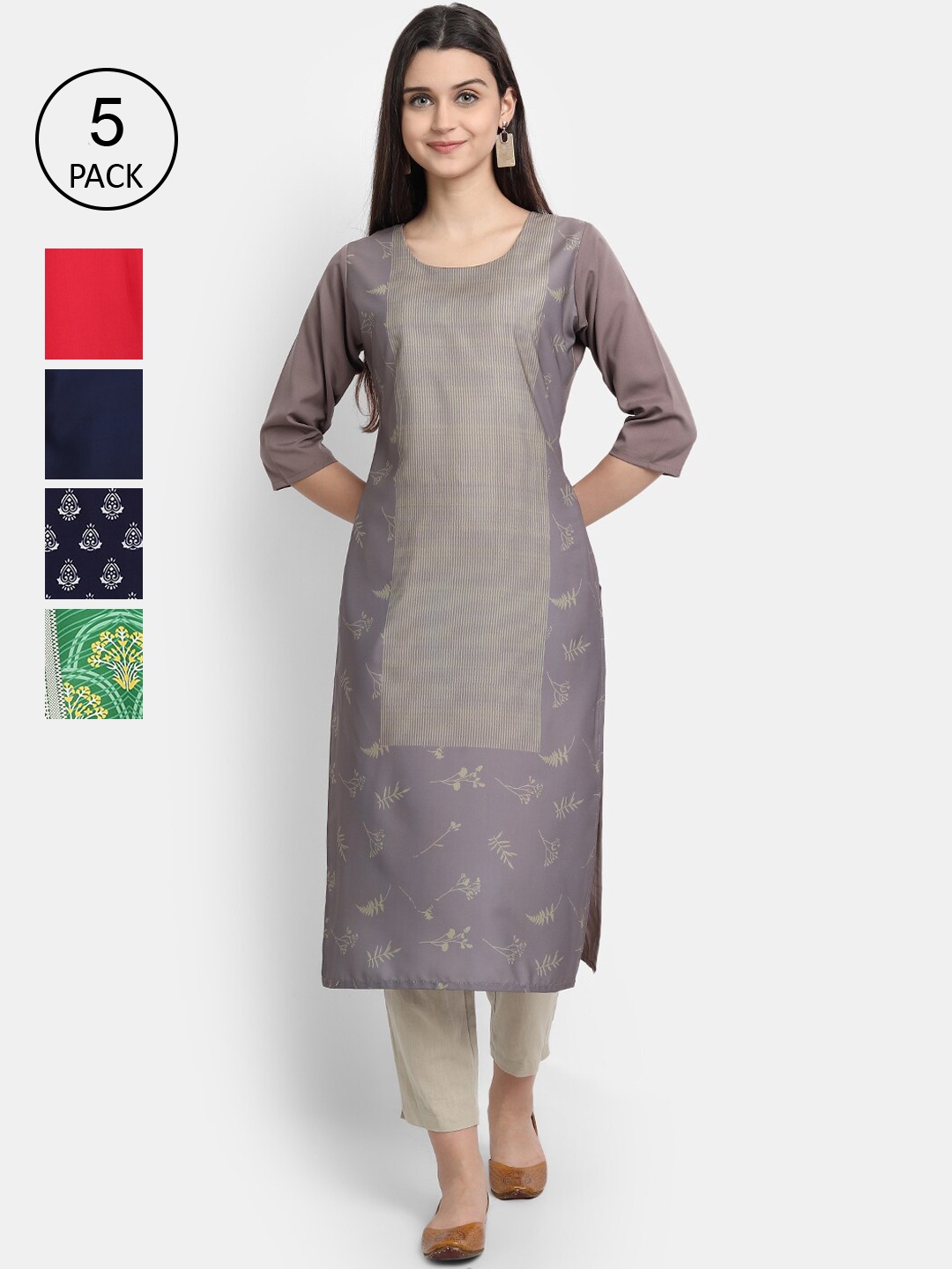 

Ethnic basket Women Pack Of 2 Printed Crepe Kurta, Grey