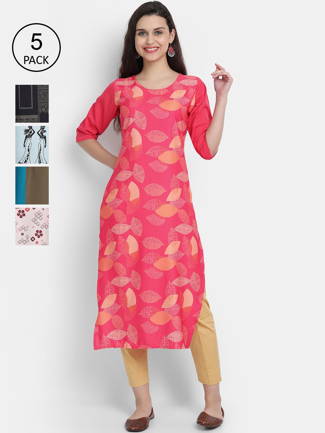 

Ethnic basket Women Pink & Black Printed Kurta