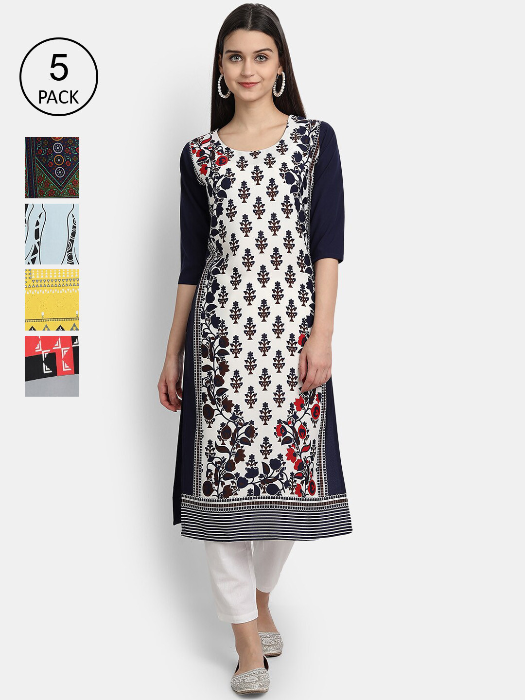 

Ethnic basket Women White & Yellow Ethnic Motifs Printed Crepe Kurta