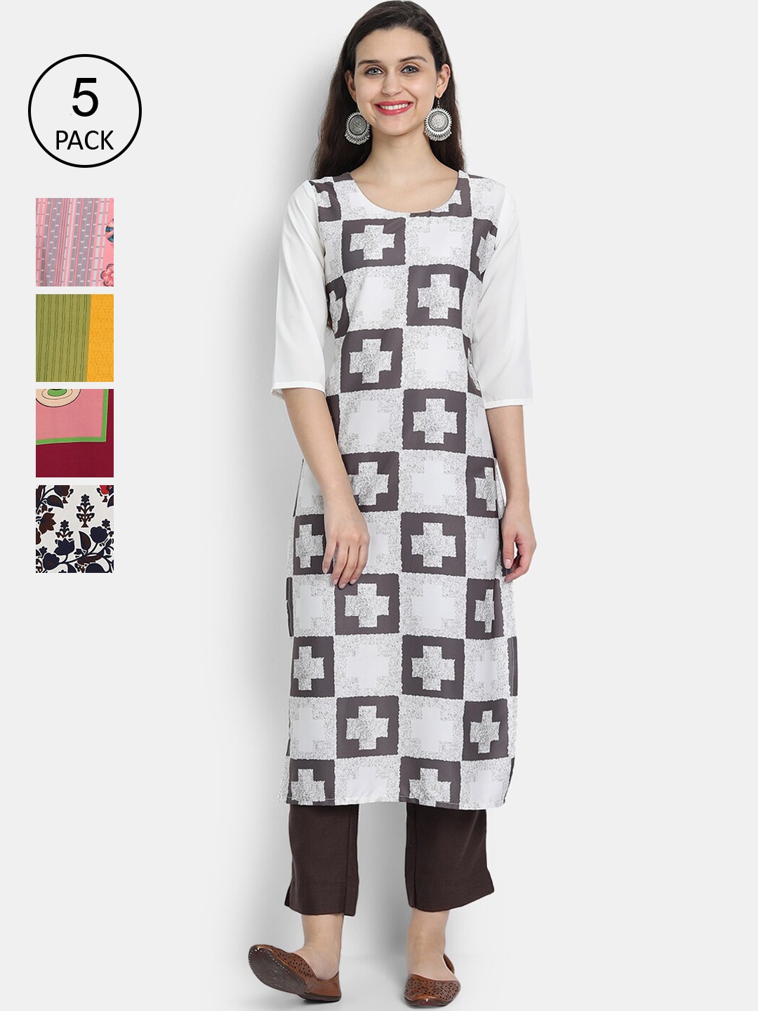 

Ethnic basket Women Pack Of 2 Ethnic Motifs Printed Thread Work Crepe Kurta, White