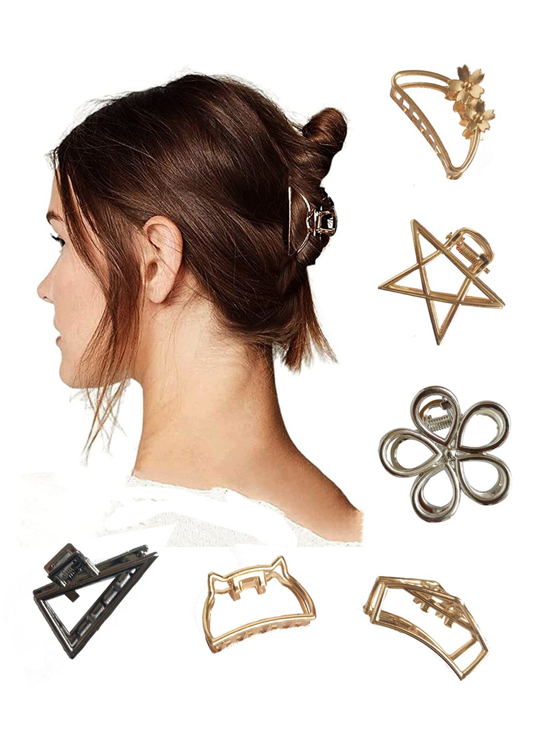 

ANNA CREATIONS Women Gold-Toned & Silver-Toned Set of 6 Claw Clip