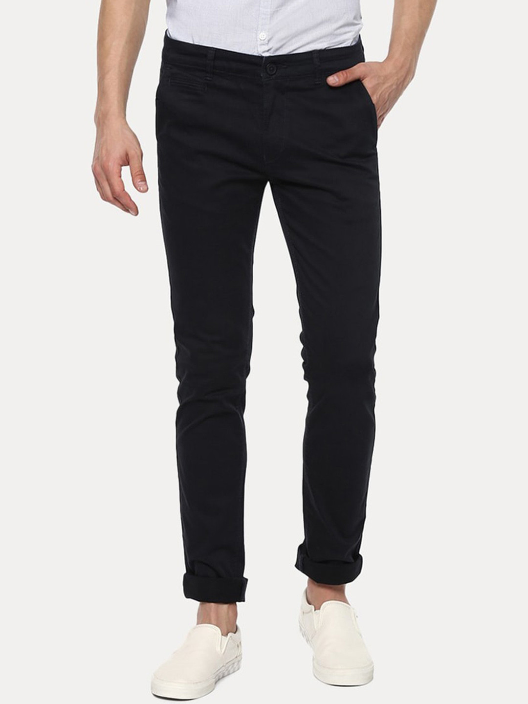 

SPYKAR Men Navy Blue Smart Slim Fit Cotton Trousers