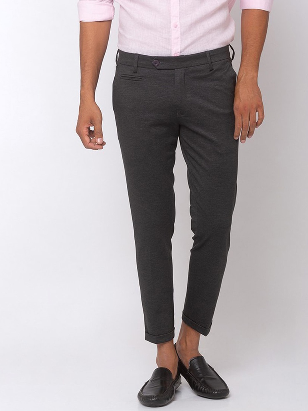

SPYKAR Men Grey Smart Solid Slim Fit Cotton Trousers