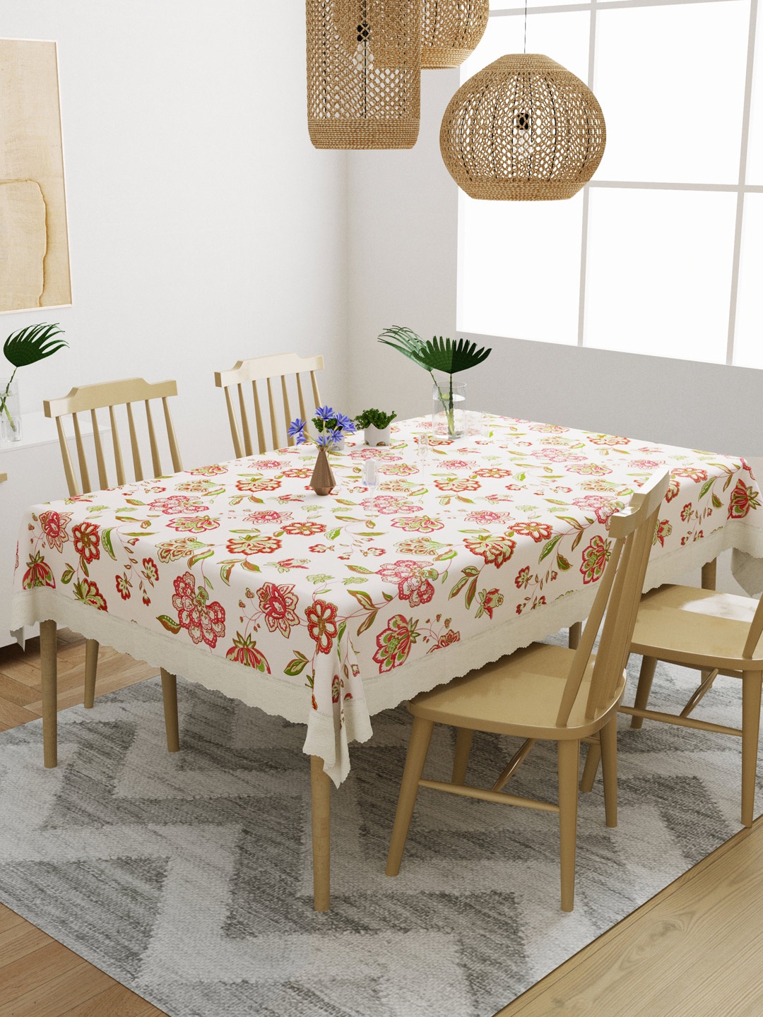 

DREAM WEAVERZ White & Red Printed 4 Seater Table Covers