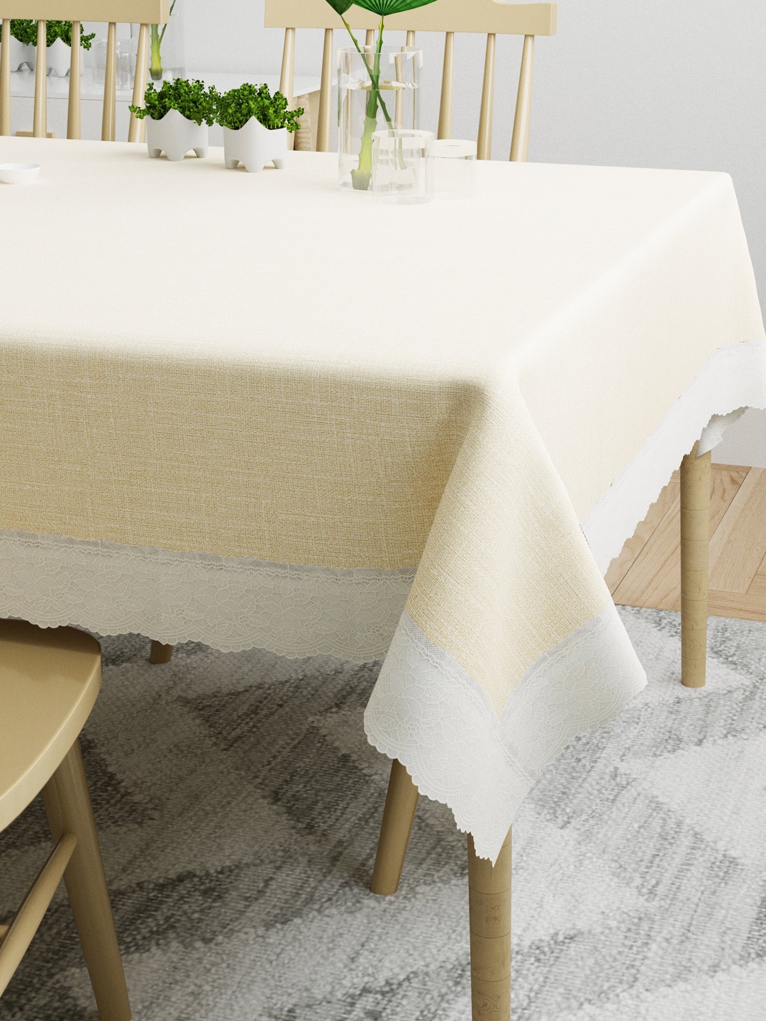 

DREAM WEAVERZ Cream & White Solid Rectangle 4 Seater Dining Table Cover