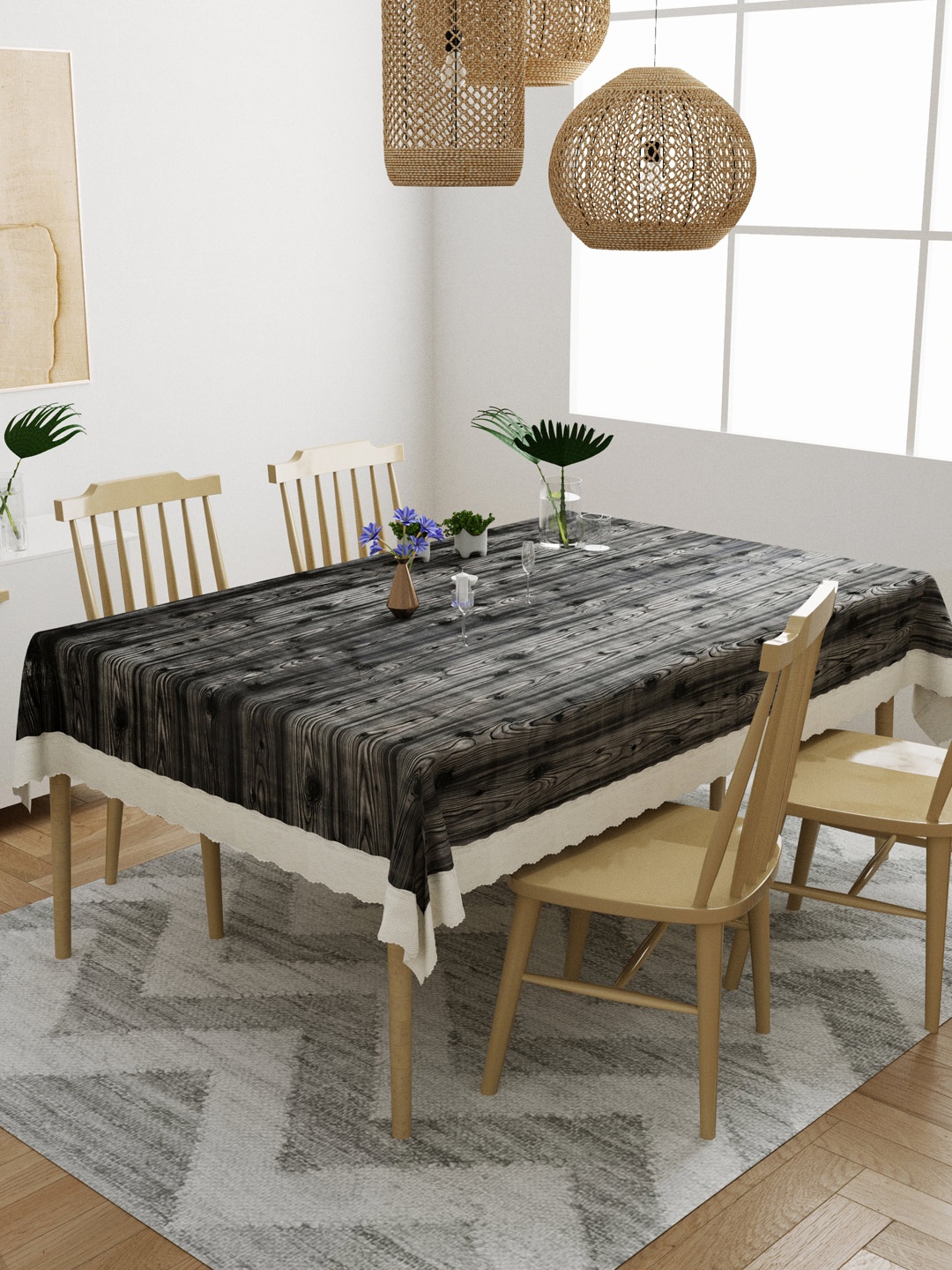 

DREAM WEAVERZ Black Wooden Printed 4 seater Dining Table Cover