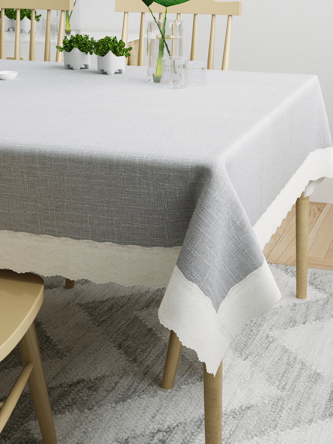 

DREAM WEAVERZ Grey & White Solid Rectangle 4 Seater Dining Table Cover