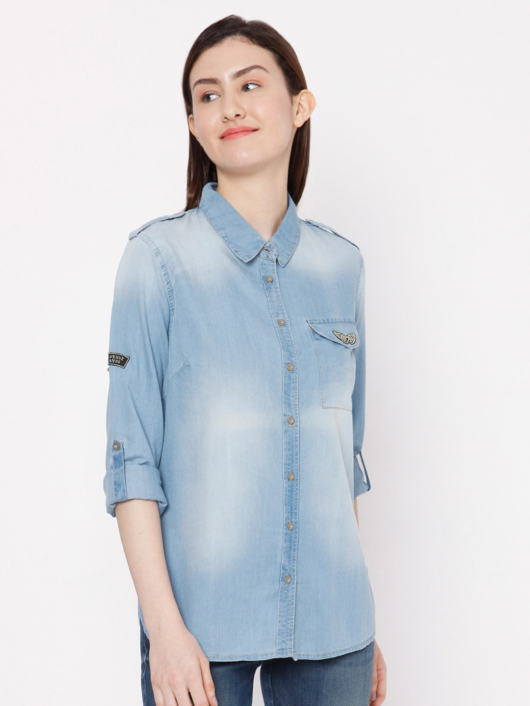 

SPYKAR Women Blue Faded Casual Shirt
