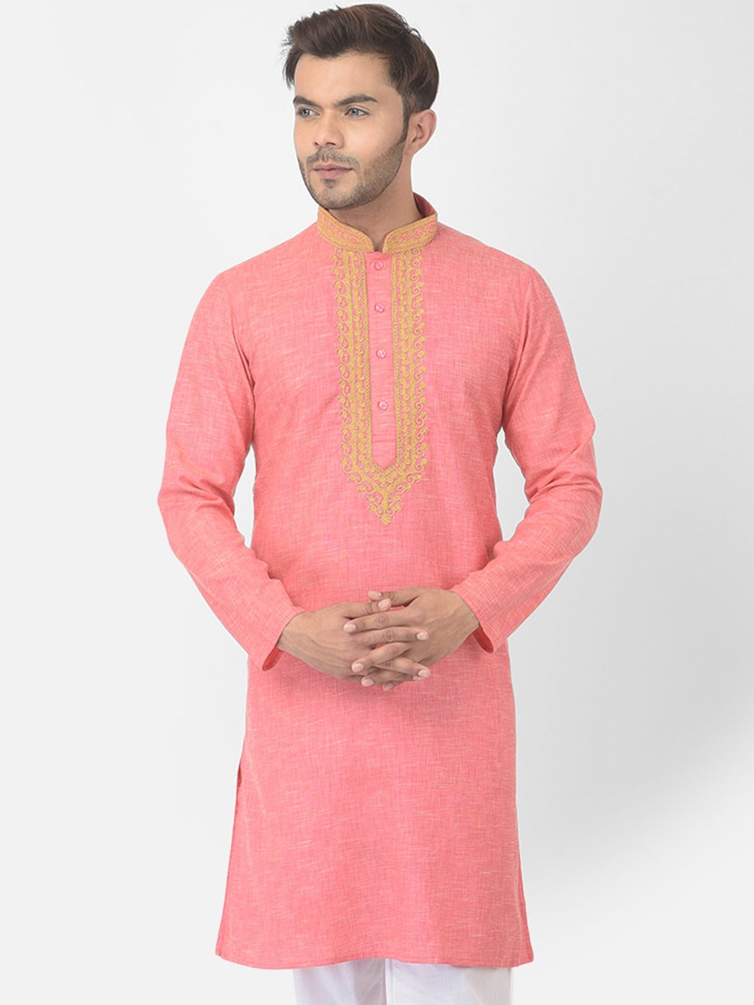 

DEYANN Men Pink Embroidered Kurta