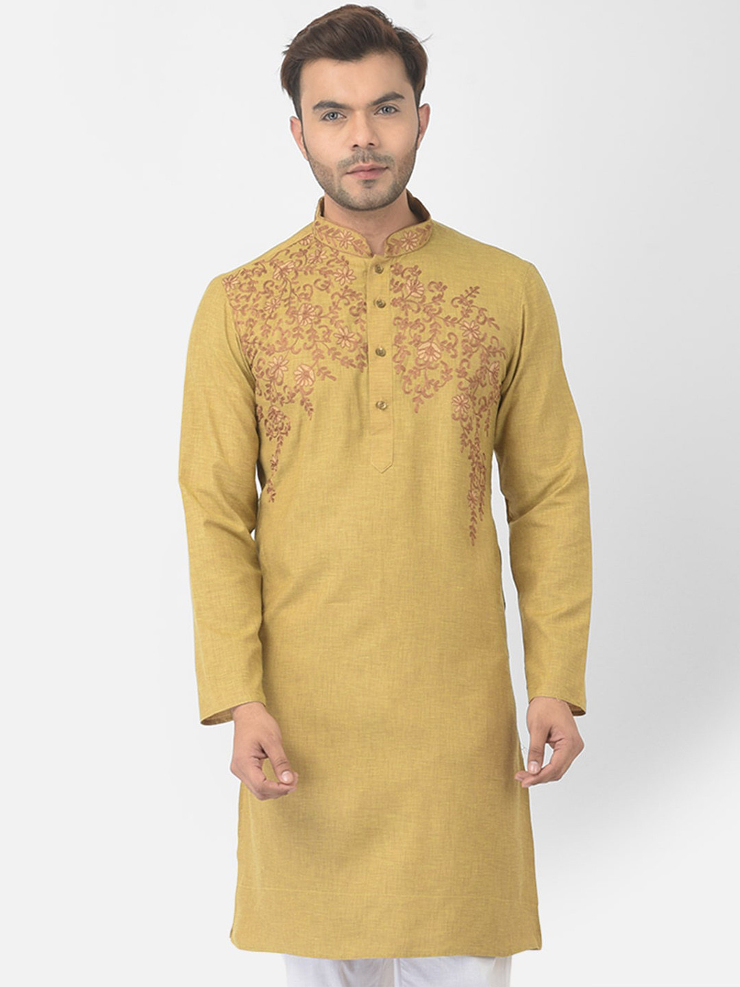 

DEYANN Men Green Floral Embroidered Thread Work Kurta