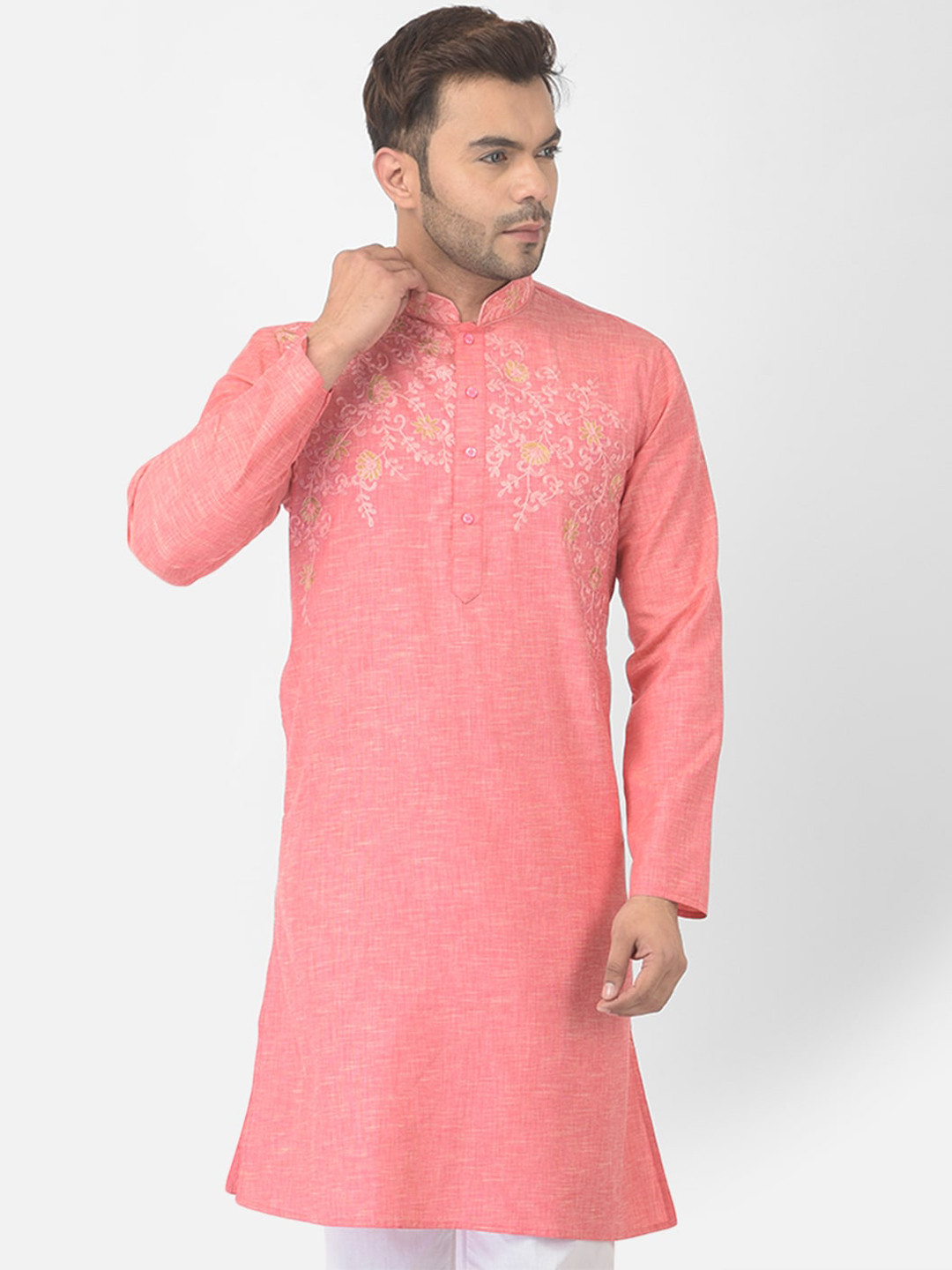 

DEYANN Men Pink Embroidered Thread Work Straight Kurta