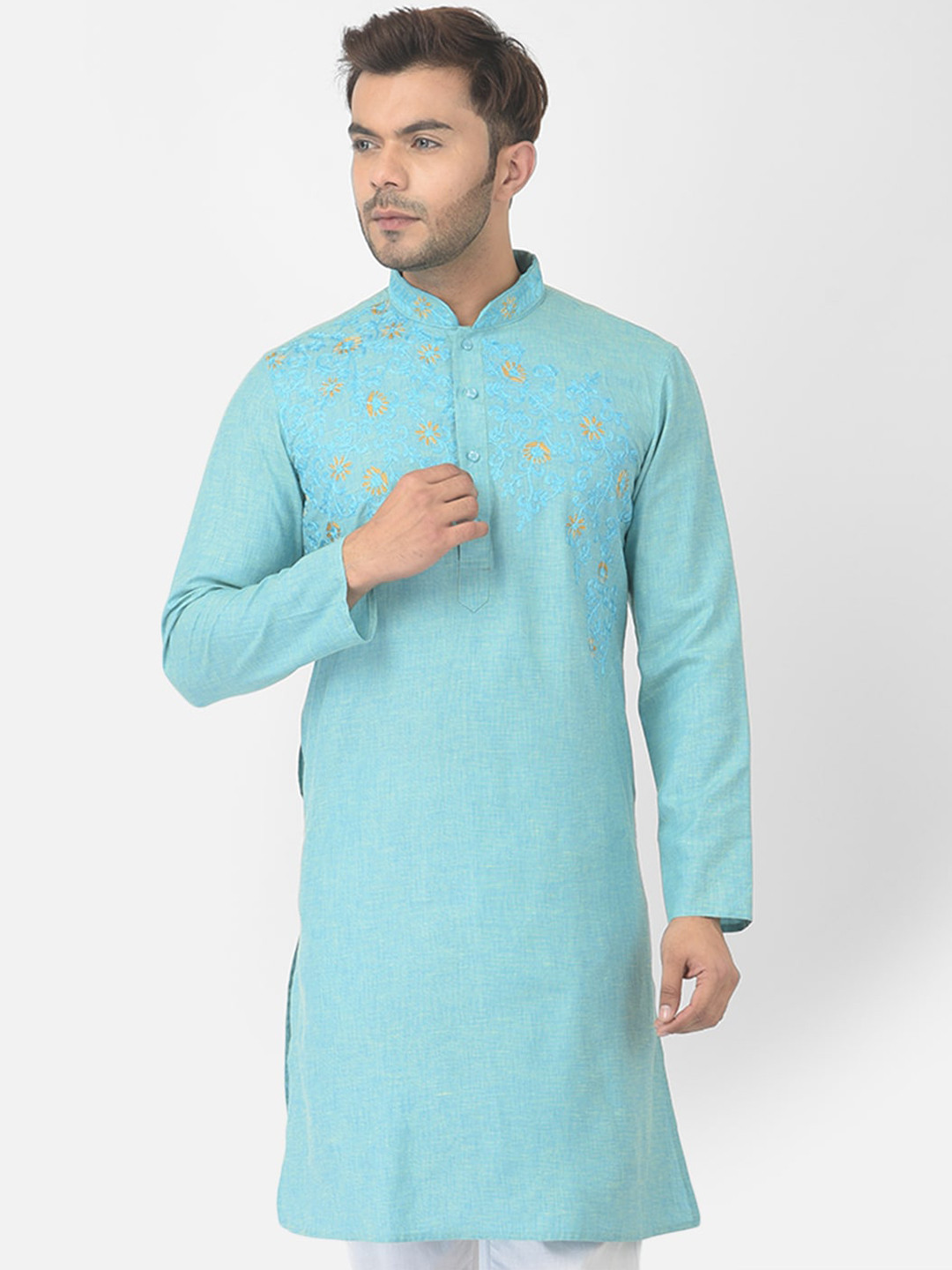 

DEYANN Men Blue Thread Work Kurta