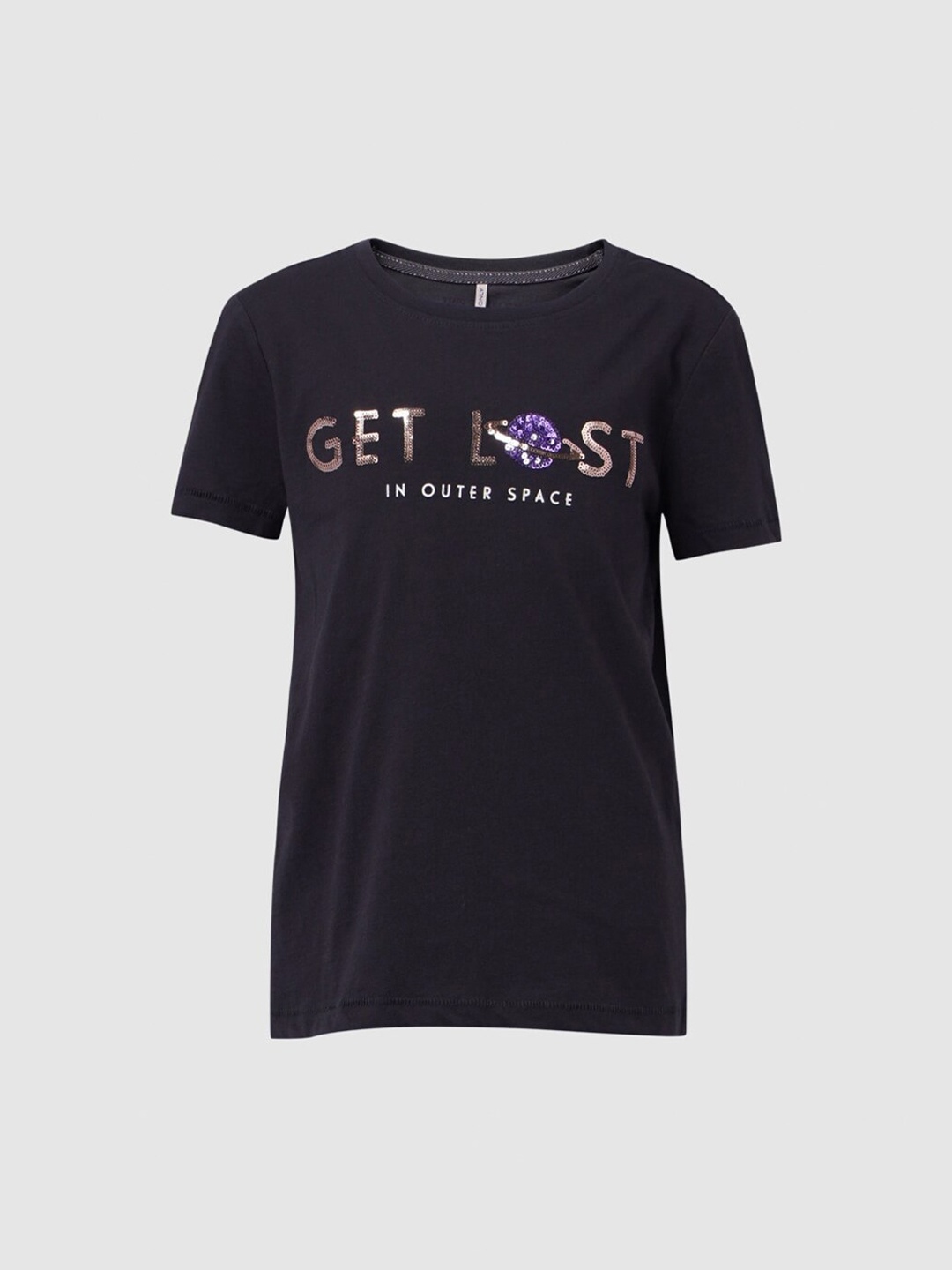 

KIDS ONLY Girls Navy Blue Typography Printed Applique T-shirt