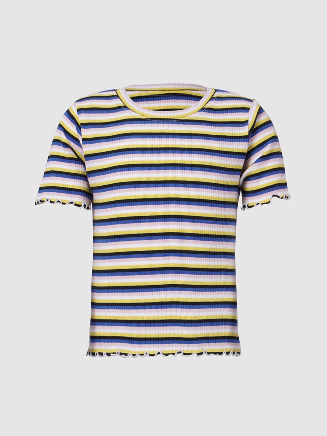 

KIDS ONLY Girls Multicoloured Striped V-Neck Applique T-shirt, Multi