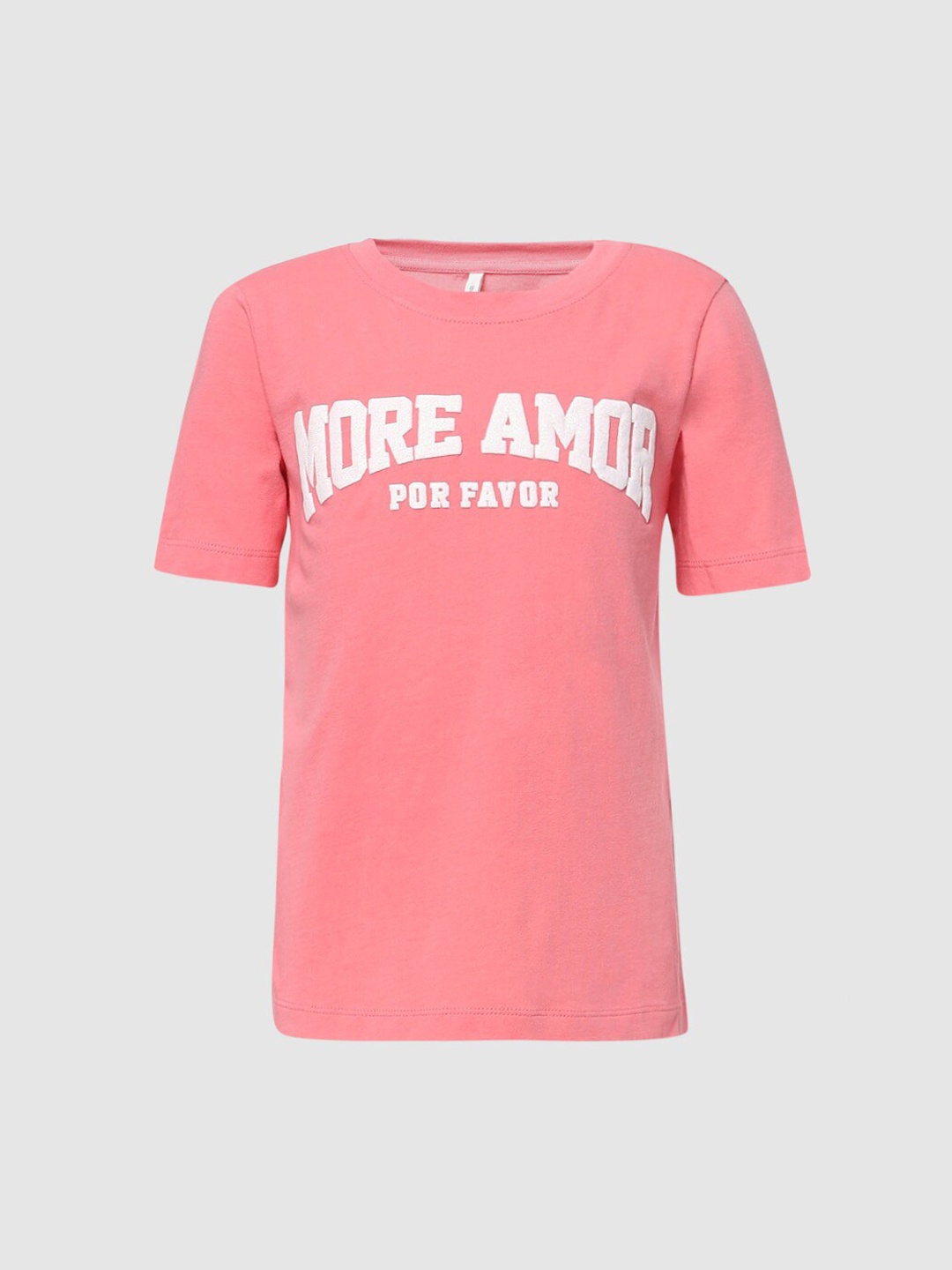 

KIDS ONLY Girls Pink Typography Colourblocked Bohemian Applique T-shirt