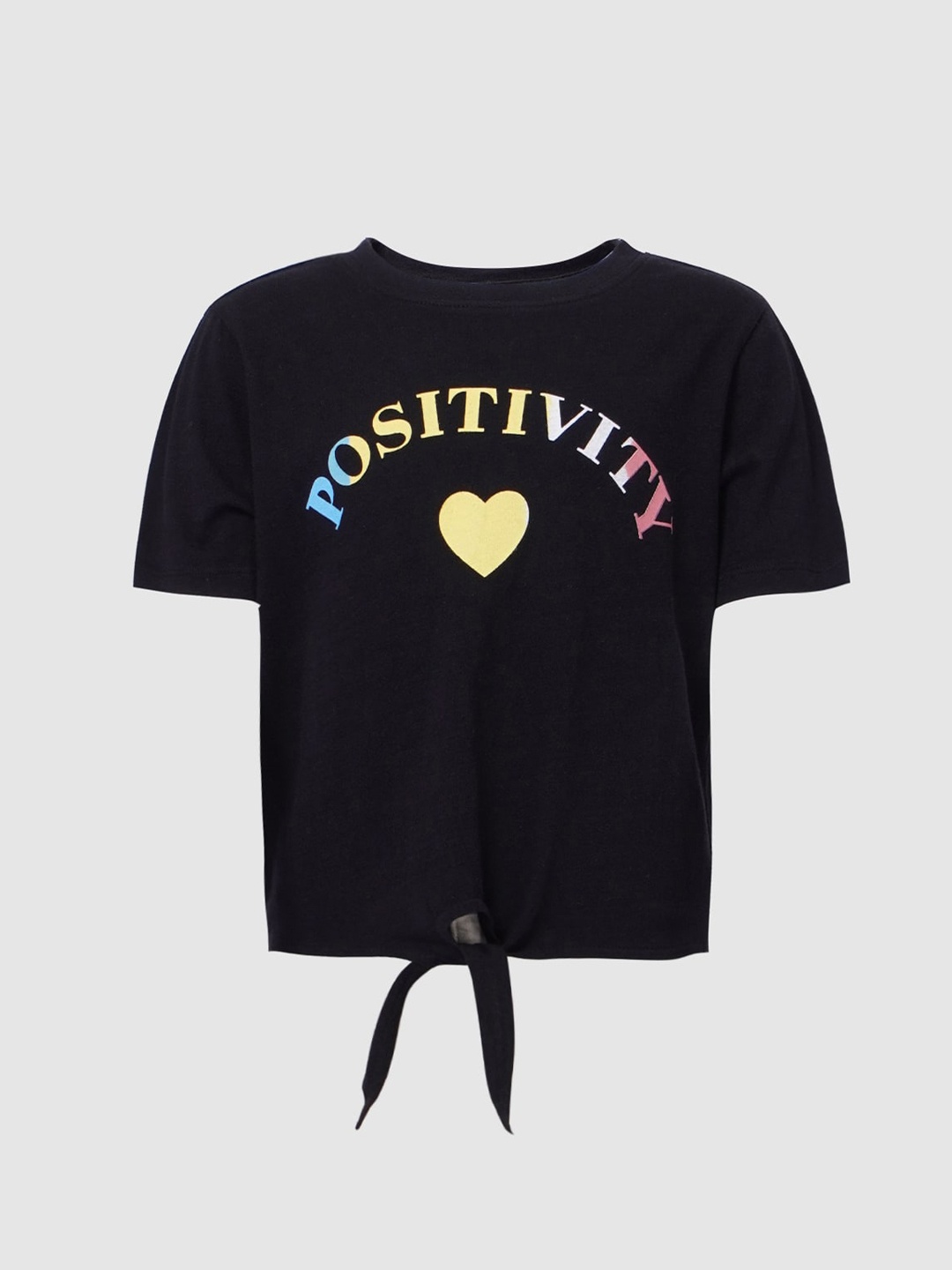 

KIDS ONLY Girls Black Typography Printed Bohemian Applique T-shirt