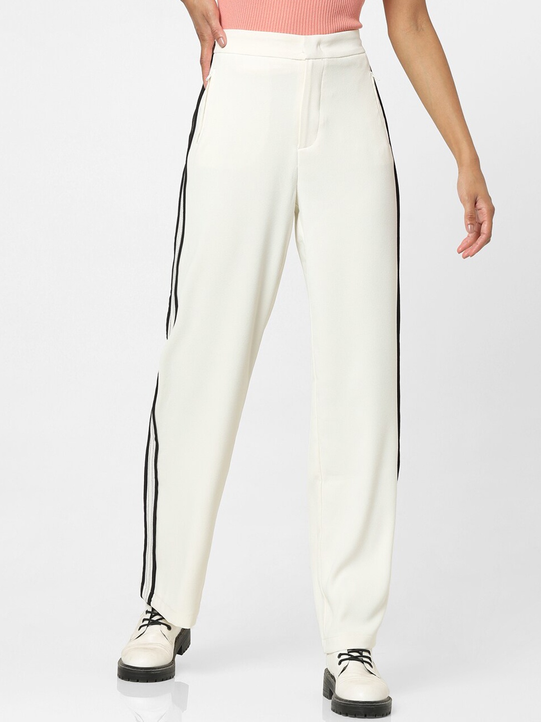 

ONLY Women Off White High-Rise Trousers