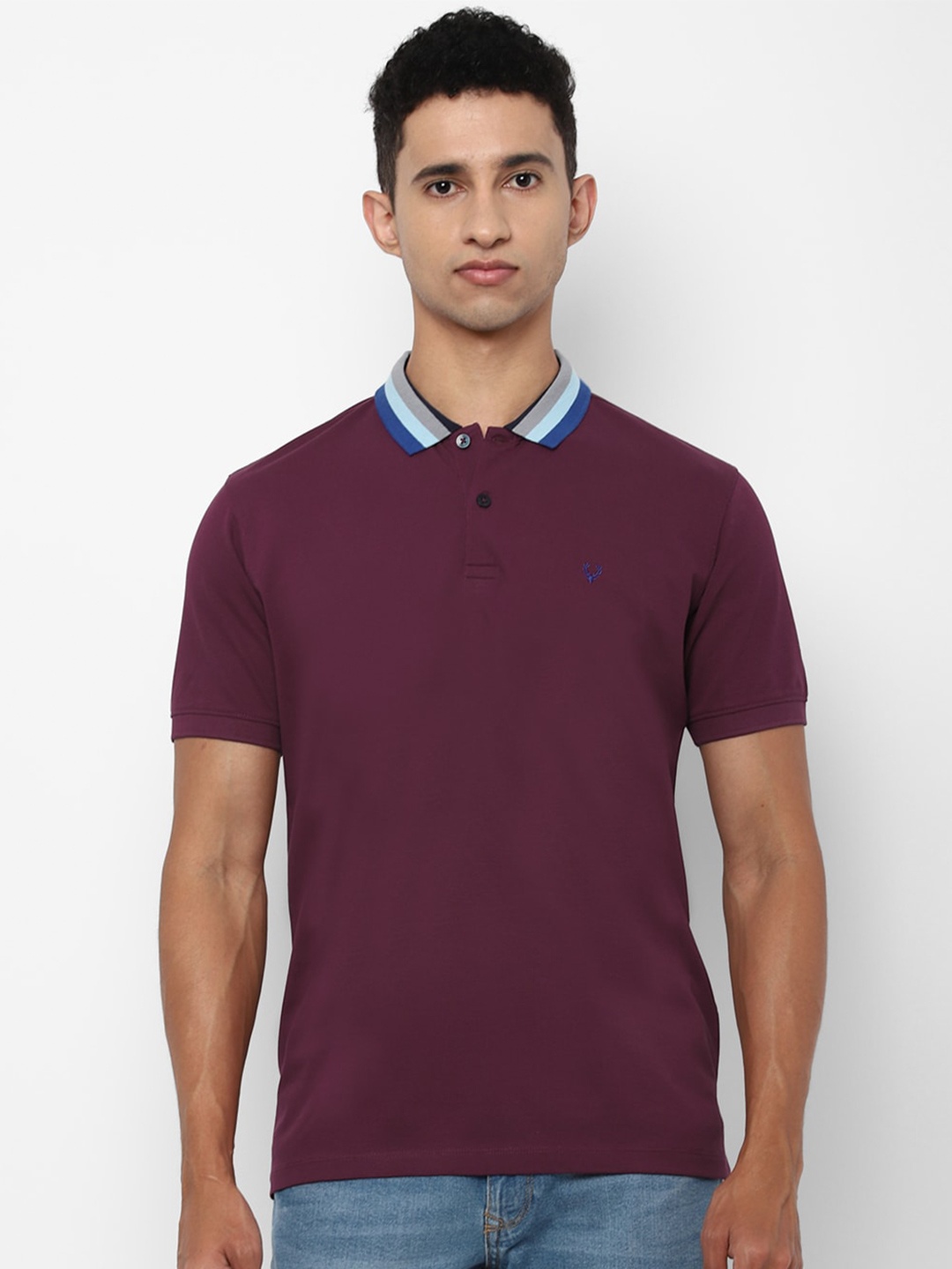 

Allen Solly Men Purple Solid Polo Collar Cotton T-shirt