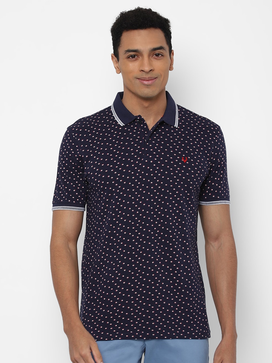 

Allen Solly Men Navy Blue & Red Printed Polo Collar T-shirt