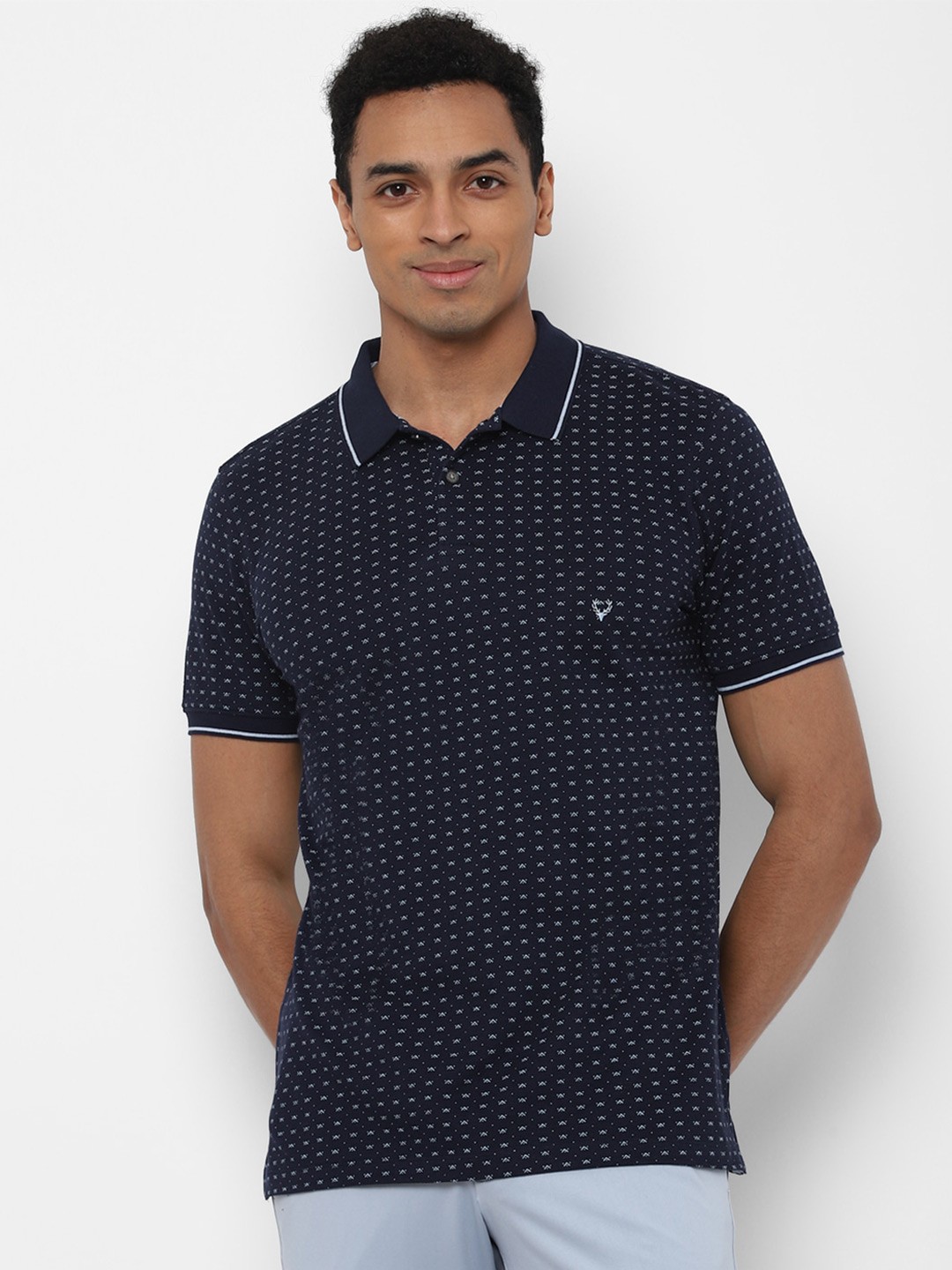 

Allen Solly Men Navy Blue & White Printed Polo Collar T-shirt