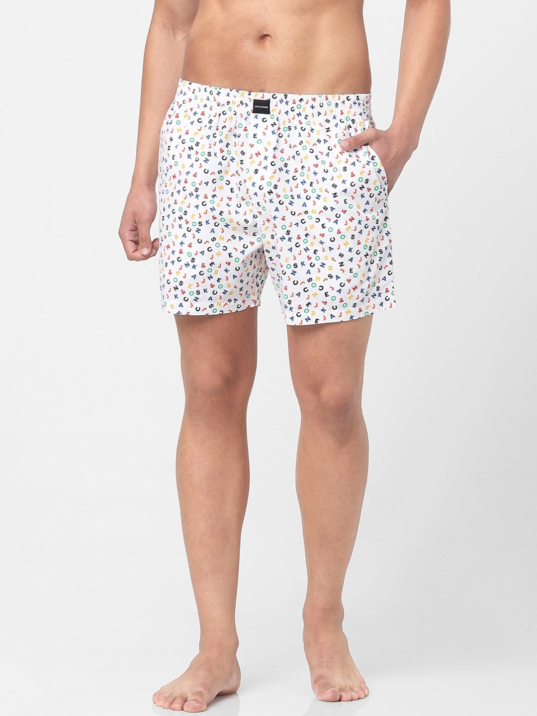 

Jack & Jones Men White & Blue Printed Pure Cotton Boxers