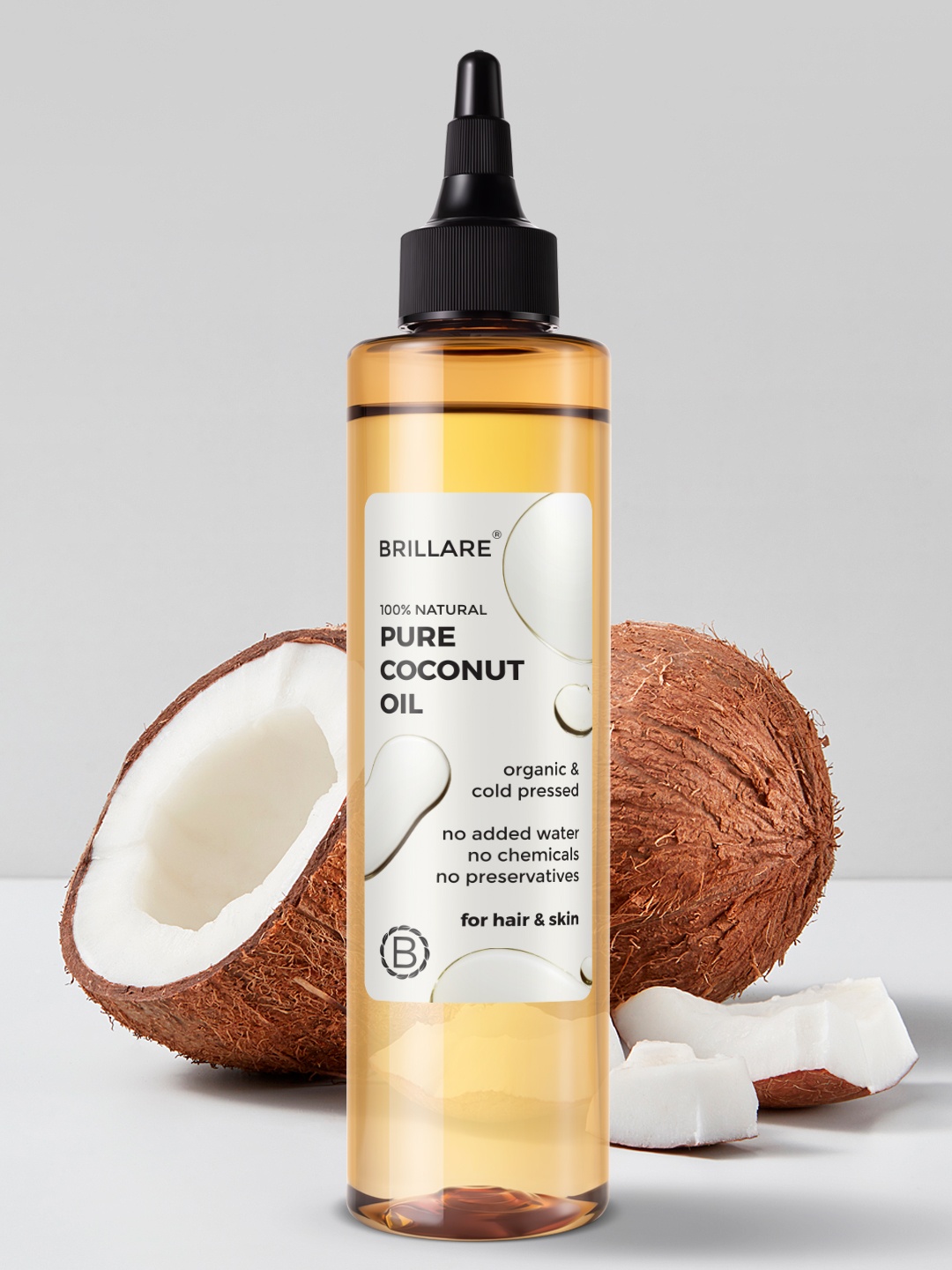 

BRILLARE Sustainable Organic & Cold-Pressed Pure Coconut Oil - 200 ml, Brown