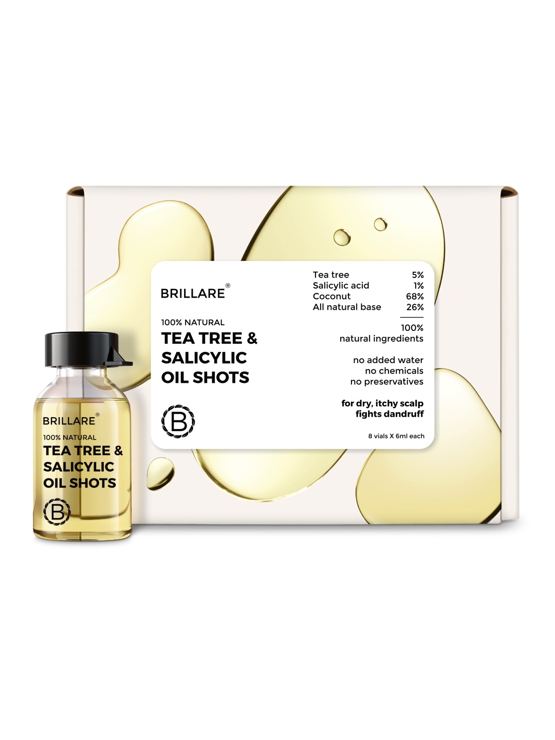 

BRILLARE Sustainable Set of 8 Dandruff Control Booster Oil Shots for Itchy & Flaky Scalp - 6ml Each, White