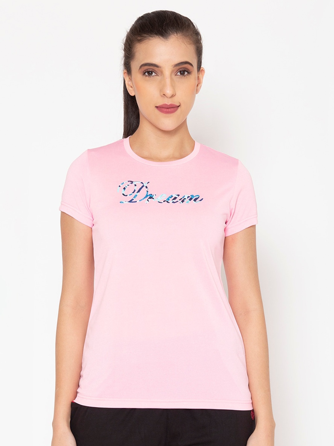 

BODYACTIVE Women Pink Typography Printed T-shirt