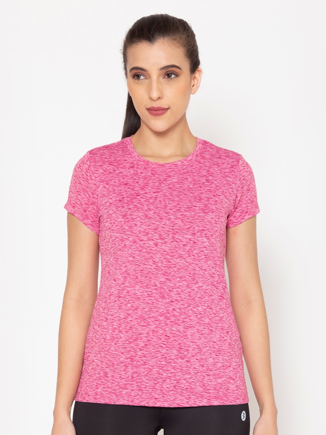 

BODYACTIVE Pink Self Design T-shirt