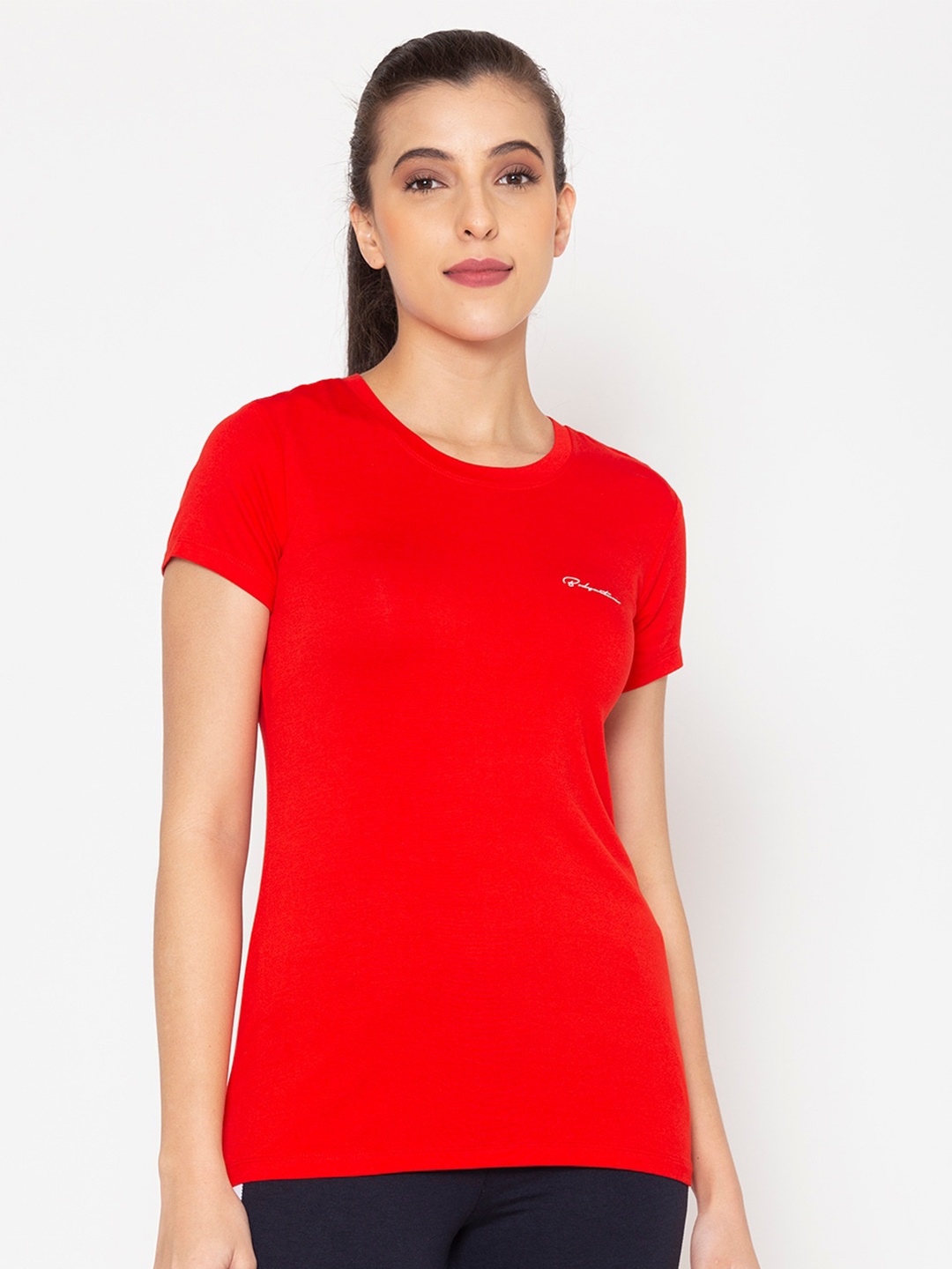 

BODYACTIVE Women Red Slim Fit T-shirt