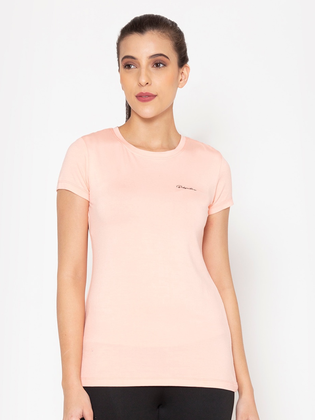 

BODYACTIVE Women Peach-Coloured Slim Fit T-shirt
