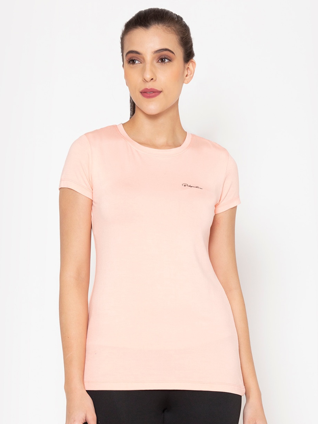 

BODYACTIVE Women Peach-Coloured Slim Fit T-shirt