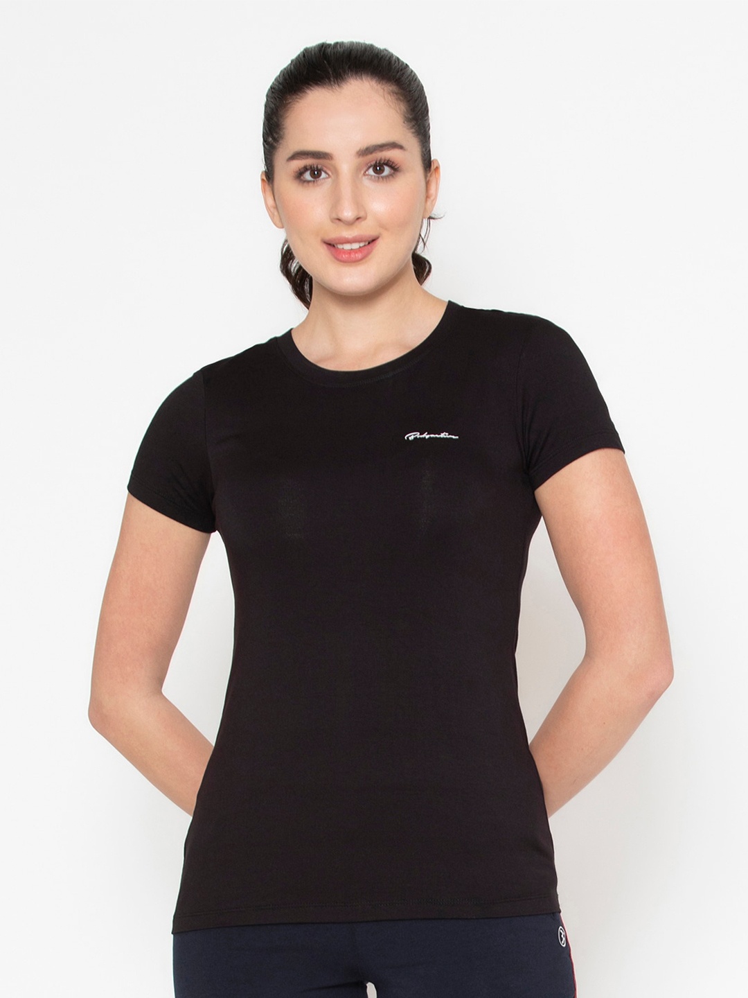 

BODYACTIVE Women Black Slim Fit Training or Gym T-shirt