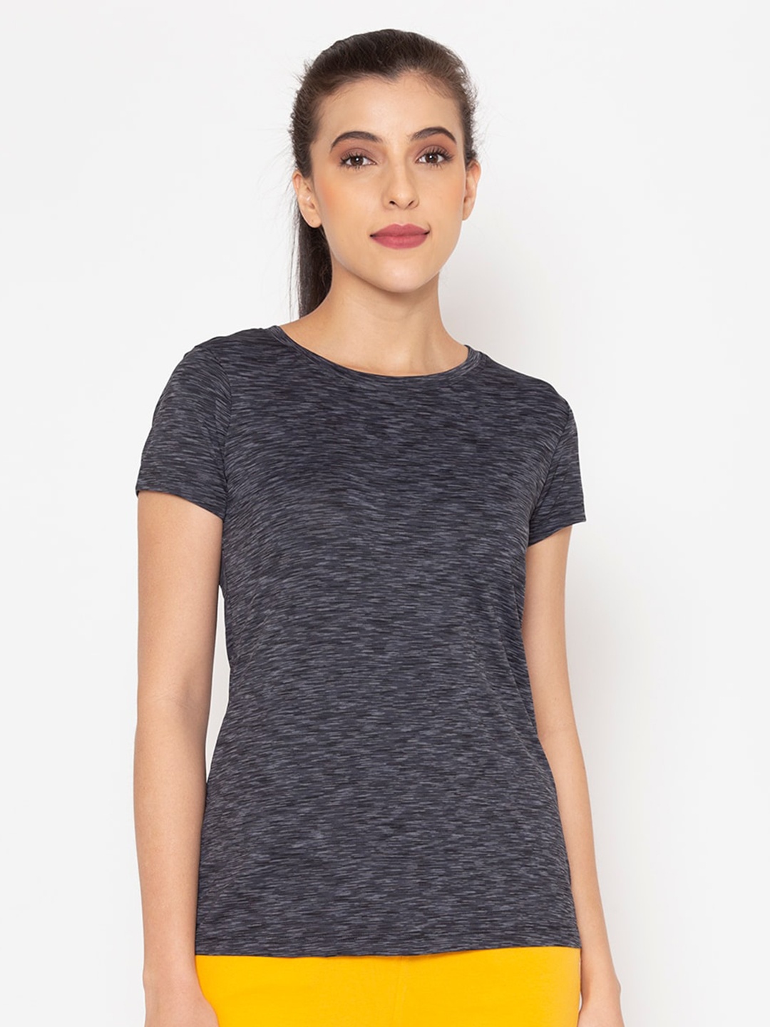

BODYACTIVE Women Black Dri-FIT Slim Fit T-shirt